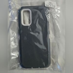 Sleek Black Phone Case with White Camera Trim